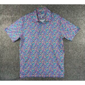 Chubbies Polo Shirt Men's Medium Pink Blue Floral Print Golf Short Sleeve
